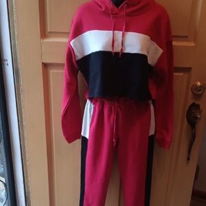 Red and Black Colorblock Hoodie and Jogger Set( Brand New)